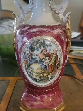 Vintage Lamp in Burgundy with Gold Trim